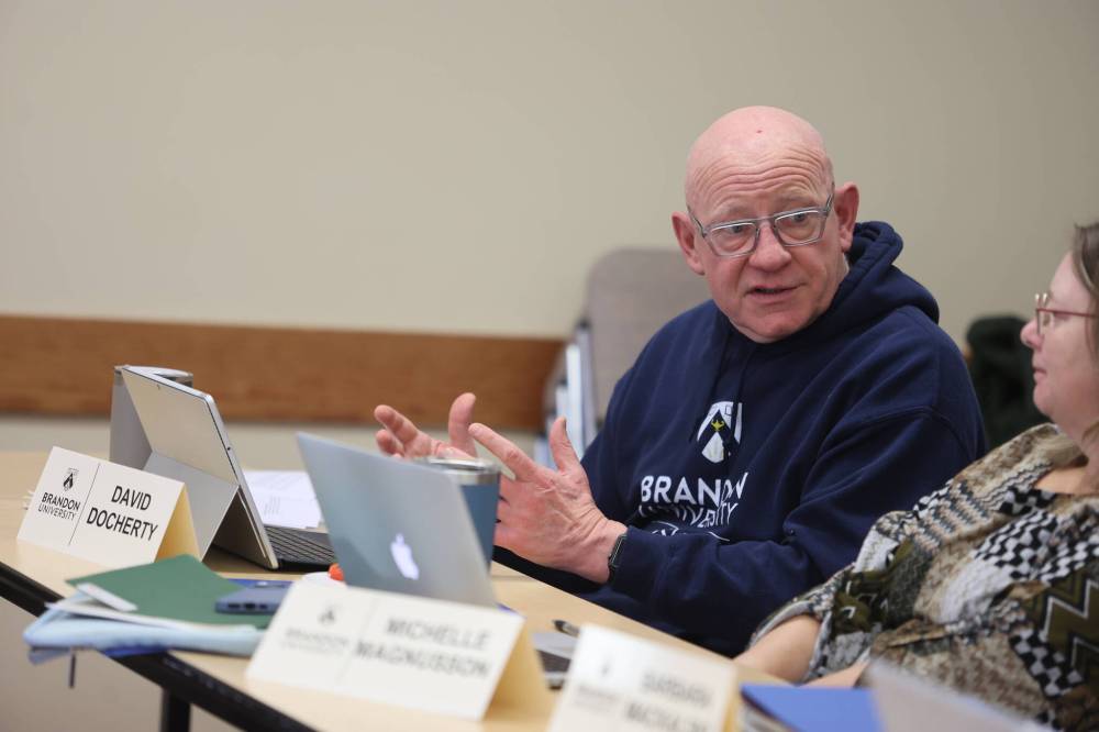 Brandon University president David Docherty tells the board of governors the university witnessed a sharp decline in international student applications and admissions, the lowest between 2021 and 2025, Saturday morning. (Abiola Odutola/The Brandon Sun)