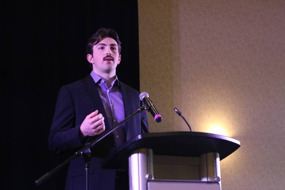 Thompson Rivers WolfPack senior Matthew Hamilton received the Dr. Dale Iwanoczko award at Thursday's U Sports men's volleyball all-Canadian breakfast. (Thomas Friesen/The Brandon Sun)