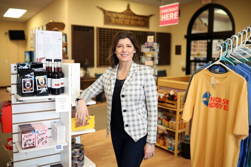 Stephanie Schoenrock, executive director of Visit Minot, stands in the Minot Visitors Center on Tuesday. (Tim Smith/The Brandon Sun)
