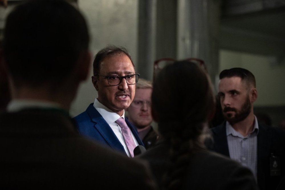 Edmonton Mayor Amarjeet Sohi speaks to media about the Alberta 2025 budget in Edmonton, Thursday, Feb. 27, 2025. THE CANADIAN PRESS/Jason Franson