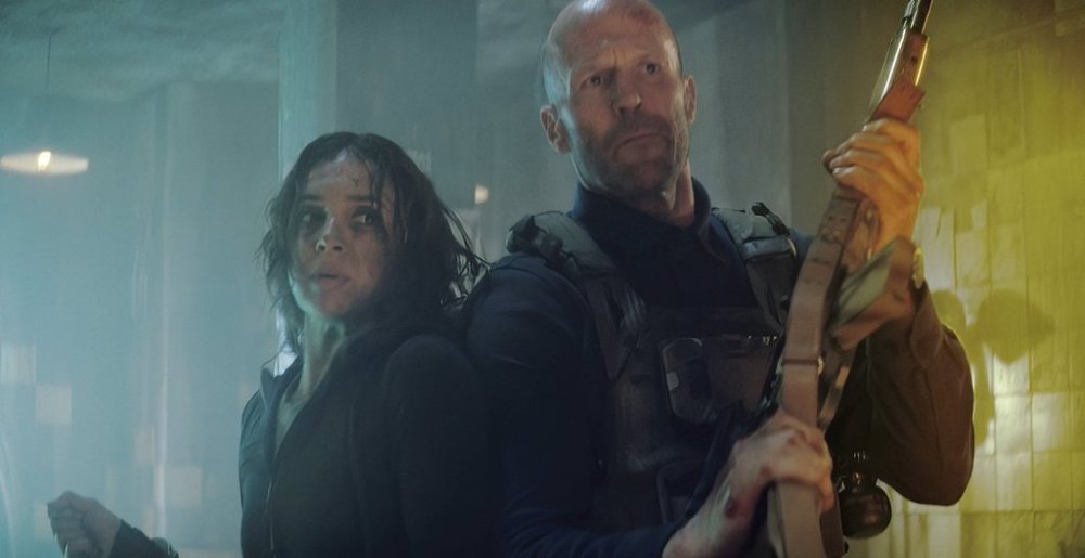 This image released by Amazon MGM Studios shows Arianna Rivas , left, and Jason Statham in a scene from