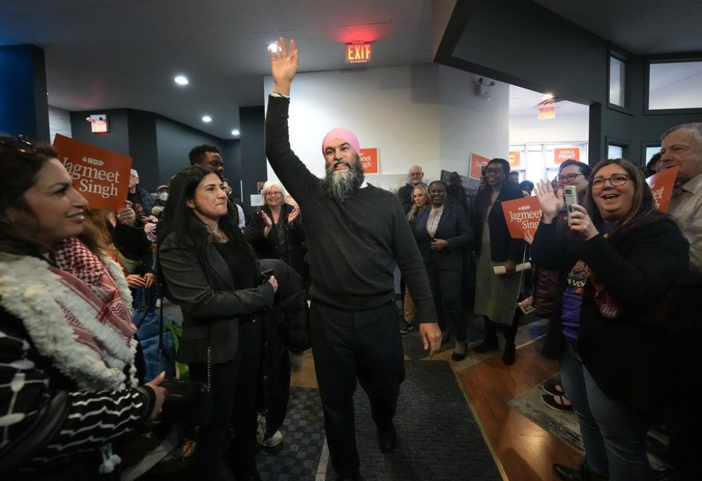 NDP Leader Jagmeet Singh attends an event during a federal election campaign stop in London, Ont. on Wednesday, March 26, 2025. THE CANADIAN PRESS/Nathan Denette