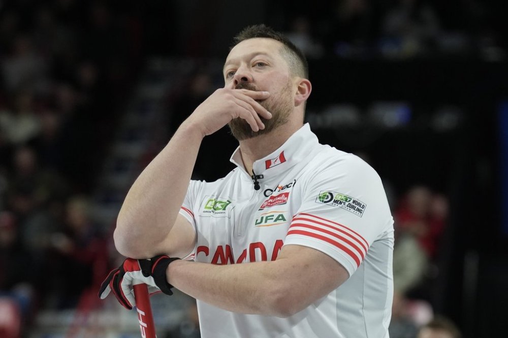 Canada lead Ben Hebert is pictured during his country's match against Norway at the BKT World Men's Curling Championship in Moose Jaw, Sask., on Wednesday, April 2, 2025. THE CANADIAN PRESS/Chris Young