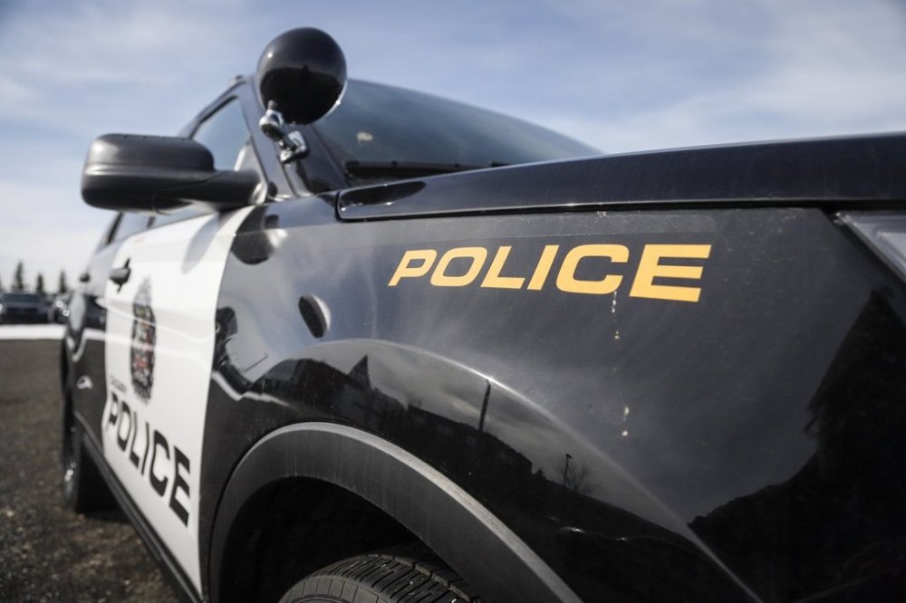 A police vehicle is shown at Calgary Police Service headquarters in Calgary, Alta., Thursday, April 9, 2020. THE CANADIAN PRESS/Jeff McIntosh