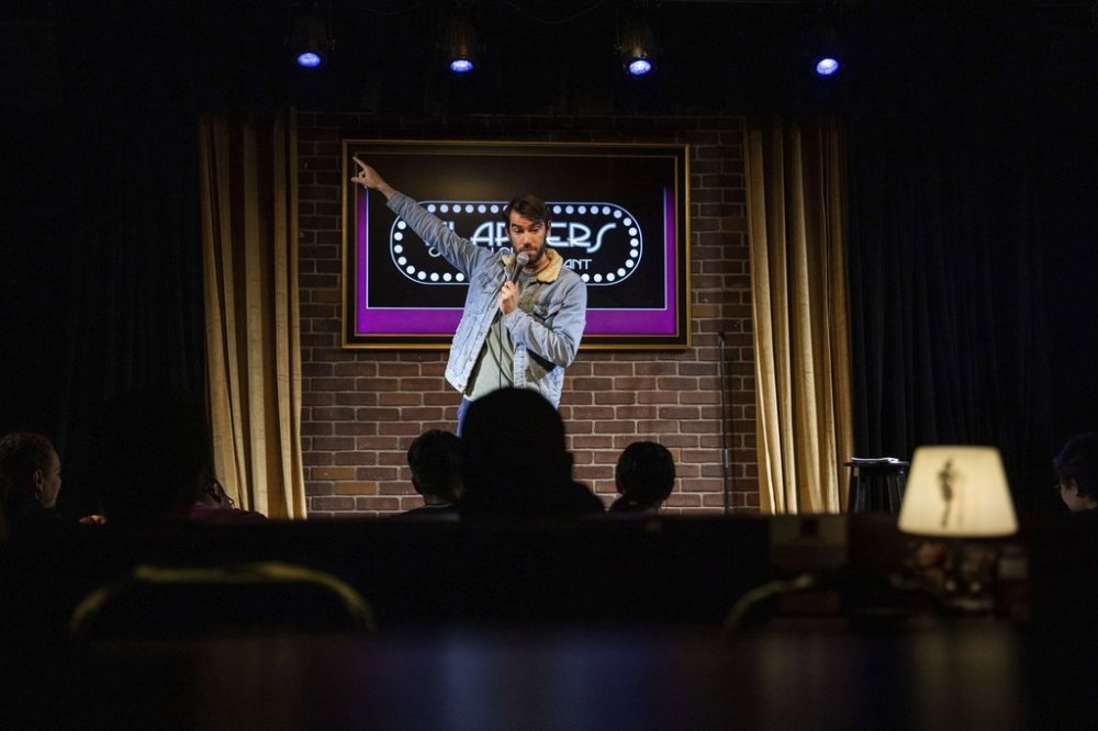 Esteban Gast performs during Stand Up For Climate, a comedy show at Flappers Comedy on Thursday, March 20, 2025, in Burbank, Calif. (AP Photo/Ethan Swope)