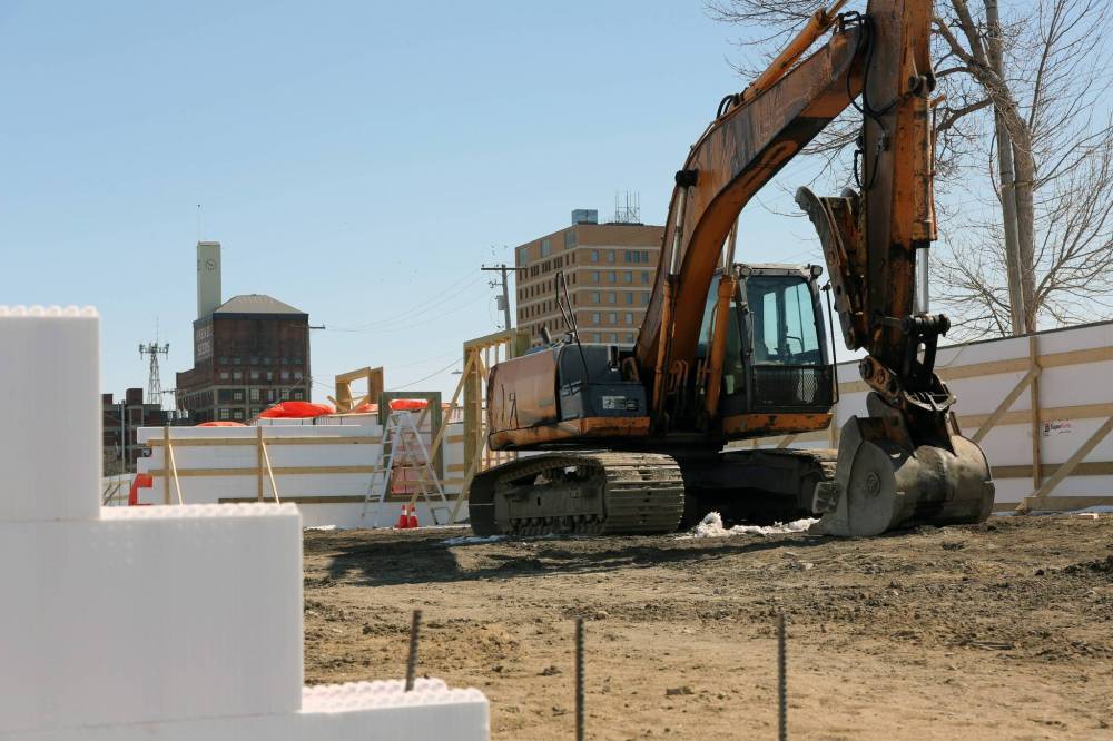The construction site of a pickleball complex on Pacific Avenue in downtown Brandon on Friday. (Connor McDowell/The Brandon Sun)