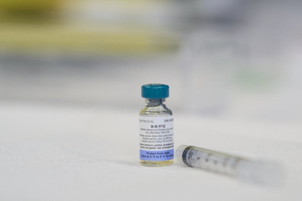 A dose of the measles, mumps, and rubella (MMR) vaccination awaits the next patient during a vaccine clinic at Southwestern Public Health in St. Thomas, Ont. on Tuesday, March 4, 2025.THE CANADIAN PRESS/Geoff Robins