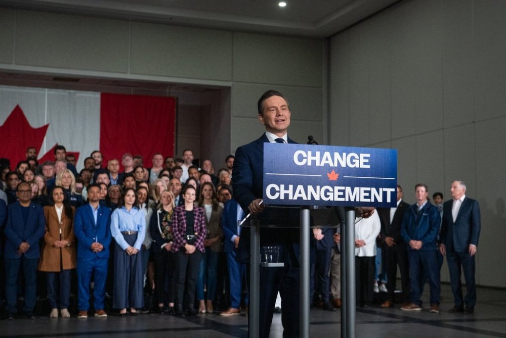 Conservative Leader Pierre Poilievre speaks at a press conference in Vaughan, Ont., on Tuesday, April 22, 2025. THE CANADIAN PRESS/Laura Proctor
