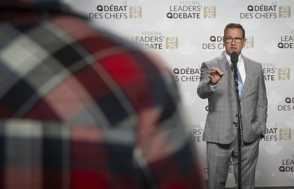 Bloc Québécois Leader Yves-Francois Blanchet speaks to the press after the French-language leaders' debate in Montreal, Wednesday, April 16, 2025. THE CANADIAN PRESS/Peter McCabe