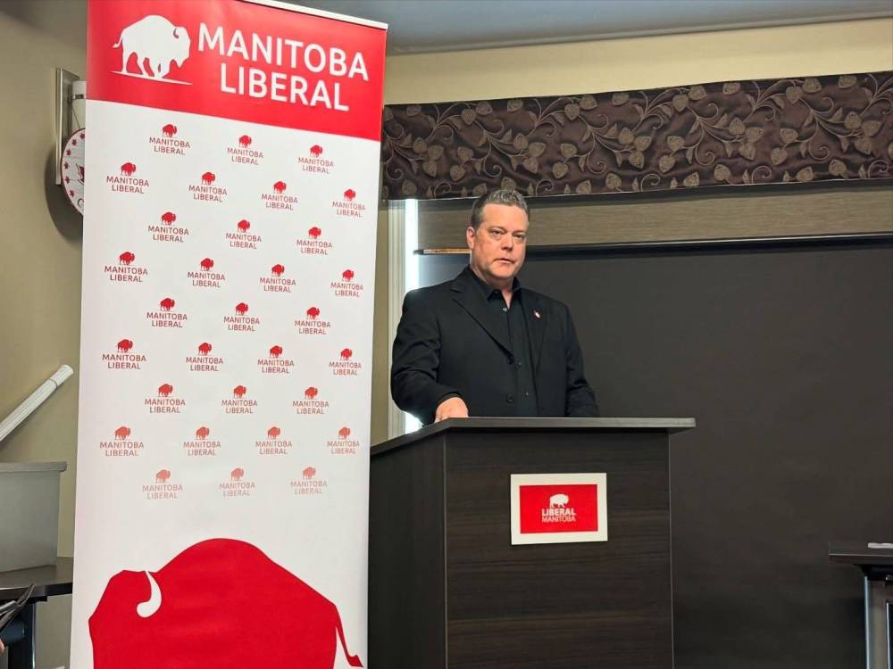 Spruce Woods byelection Liberal candidate Stephen Reid speaks at his campaign launch in Brandon on Sunday. Reid is running to become the first Liberal to represent the riding since it was created in 2011. (Supplied)