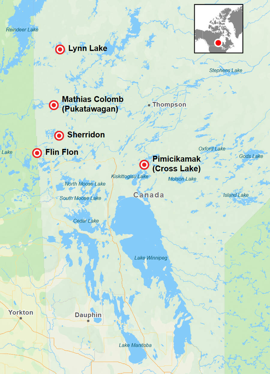 Evacuation orders are currently in place for Flin Flon, Lynn Lake, Sherridon, Mathias Colomb First Nation and Pimicikimak Cree Nation. (Winnipeg Free Press)