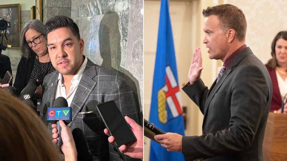 This composite image shows former United Conservative Party MLA Scott Sinclair, left, at the Alberta legislature building in Edmonton on Monday, March 10, 2025, and former UCP infrastructure minister Peter Guthrie, in Edmonton, on Friday, June 9, 2023. The two are resuscitating the province's once-dominant Progressive Conservative Party. THE CANADIAN PRESS/Jack Farrell, Jason Franson