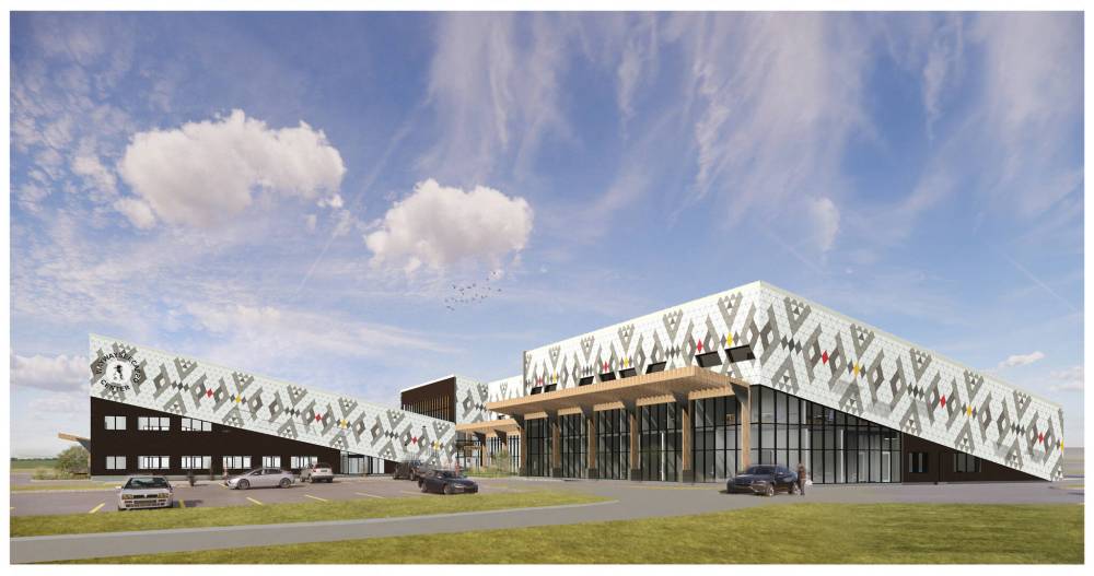An artists rendering by Samson Engineering of Waywayseecappo's new conference centre, which is currently under construction near Brandon. The new facility will also be the new headquarters for the Manitoba First Nation Police Service, which is expected to move in this October. (Courtesy Waywayseecappo First Nation)