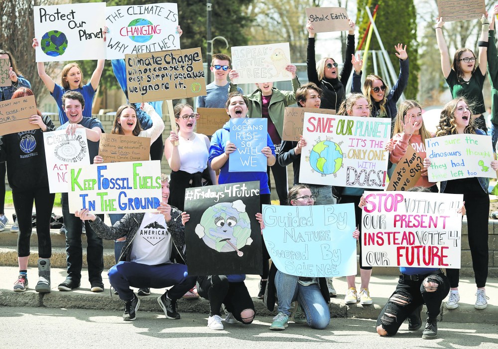 In 2019, students from École Secondaire Neelin High School joined students across the world who demanded action on climate change. They took part in a climate strike protest organized by the Neelin Eco Club in front of Brandon City Hall. They were joined by a few students from École New Era School. (Tim Smith/The Brandon Sun files)