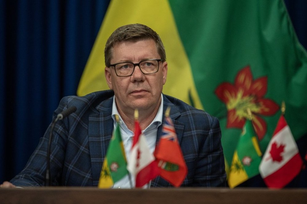 Saskatchewan Premier Scott Moe speaks during a media event to sign a Memorandum of Understanding with Ontario Premier Doug Ford in Saskatoon on Sunday, June 1, 2025. THE CANADIAN PRESS/Liam Richards