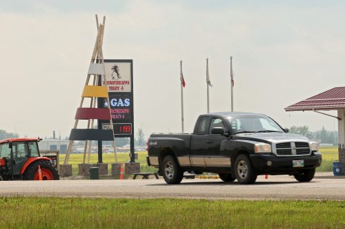 A vehicle travelling north on Highway 10 passes the Waywayseecappo Gas Bar on Monday. (Tim Smith/The Brandon Sun)