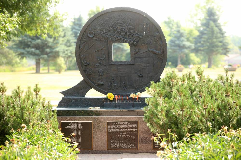 The Chinese Head Tax Monument at the Brandon Municipal Cemetery. Community members are asking Parks Canada to designate the monument as a national historic site. (Tim Smith/The Brandon Sun)