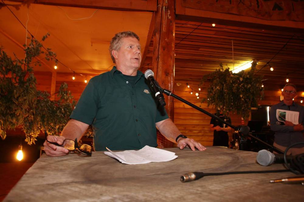 Andrew Campbell, senior vice-president of operations for Parks Canada, speaks during the Fairness for Clear Lake town hall on Tuesday evening. Hundreds of community members and stakeholders filled Danceland in Wasagaming to listen to speakers, including experts, politicians and Parks Canada staff, as well as to ask questions. (Tim Smith/The Brandon Sun)