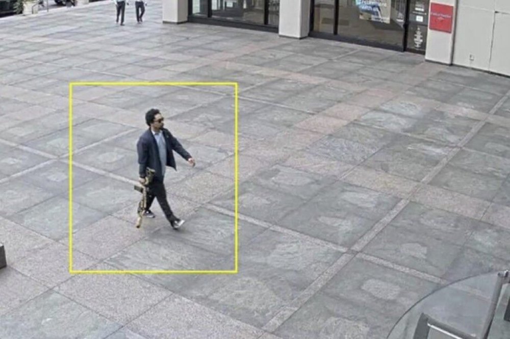 This image from surveillance video obtained by The Associated Press shows Shane Tamura outside a Manhattan office building on Monday, July 28, 2025 in New York. (AP Photo)