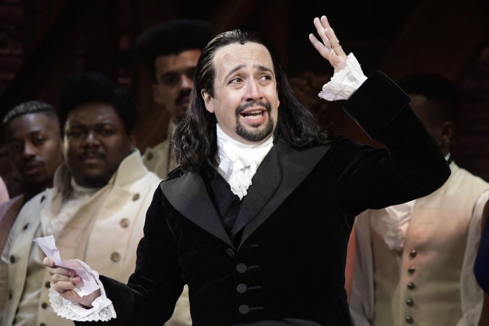 Lin-Manuel Miranda, composer and creator of the award-winning Broadway musical, Hamilton, offers a message of gratitude after receiving a standing ovation at the end of the play's premiere held at the Santurce Fine Arts Center, in San Juan, Puerto Rico, Jan. 11, 2019. (AP Photo/Carlos Giusti, file)
