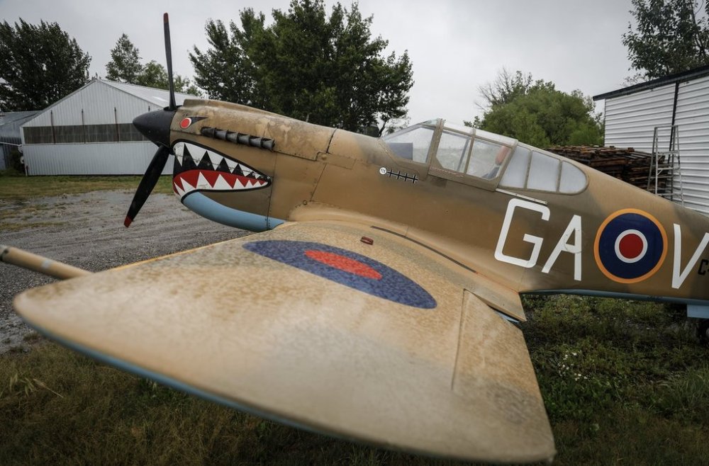 Wayne Foster's smaller-scale replica of a P-40 Warhawk fighter plane is pictured in Indus, Alta., on Thursday, July 17, 2025. THE CANADIAN PRESS/Jeff McIntosh