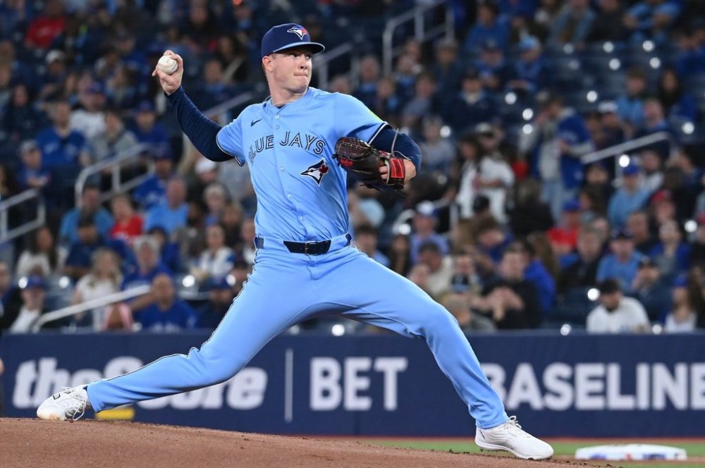 Blue Jays right-hander Braydon Fisher throws to an Athletics batter in the first inning of a Major League Baseball game in Toronto on Saturday, May 31, 2025. THE CANADIAN PRESS/Jon Blacker