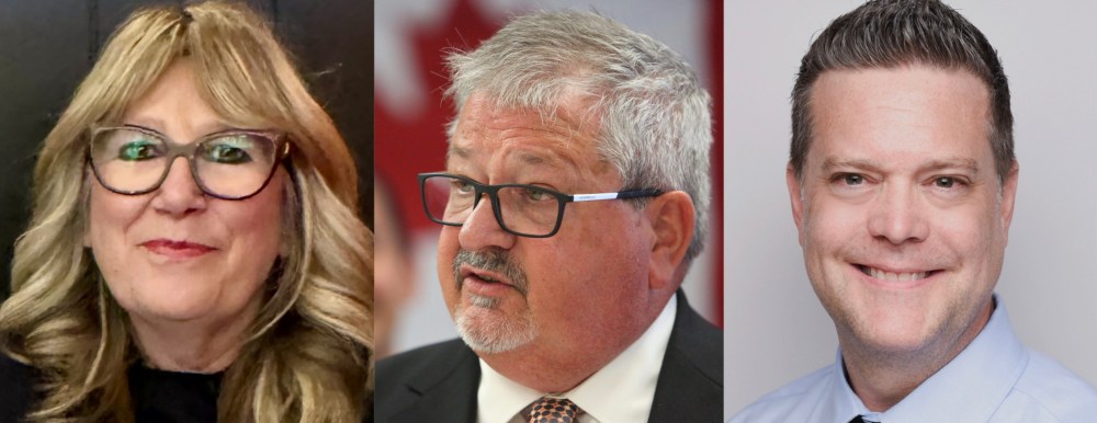 This composite image shows the candidates for the upcoming Spruce Woods provincial byelection. Progressive Conservative candidate Colleen Robbins (left to right), Ray Berthelette for the NDP and Liberal contender Stephen Reid. All three will face off during a debate later this month. (The Brandon Sun)