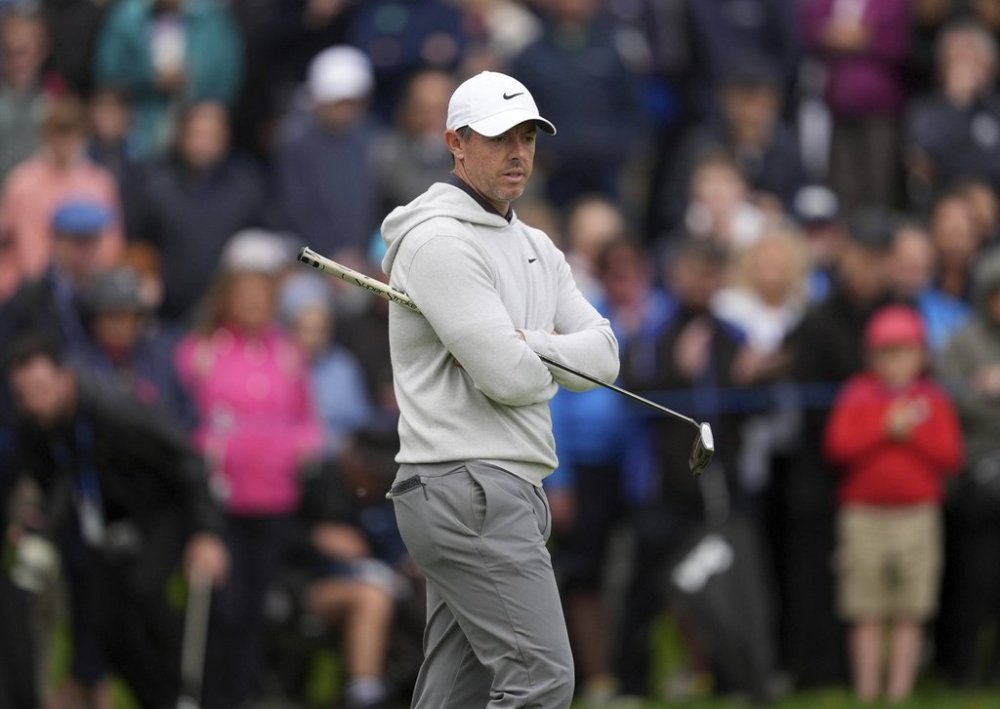 Rory McIlroy looks over a green during the Irish Open golf tournament, Thursday, Sept. 4, 2025, at The K Club in Staffan, Ireland. (Brian Lawless/PA via AP)