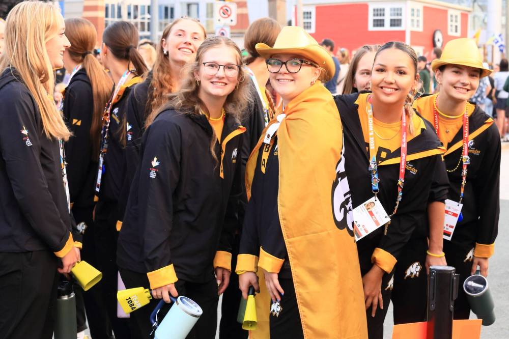 Waywayseecappo's Naomi McKay is shown, second from the right, prior to the opening ceremonies at the 2025 Canada Games in St. John's, Newfoundland & Labrador. (Cynthia Vojin)