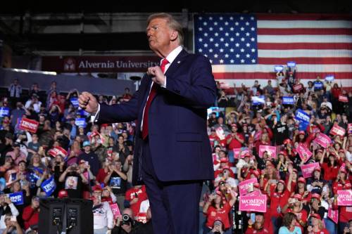 Donald Trump dances during a campaign rally in November 2024 in Reading, Pa. Trump, aided by images generated by artificial intelligence, accepted an endorsement from Taylor Swift that he never actually received. (The Associated Press files)