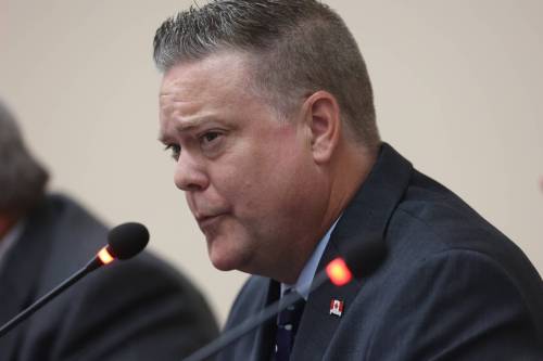 Manitoba Liberal candidate Stephen Reid speaks about his education background while answering a question from panellists at last week's debate in Sprucewoods. (Matt Goerzen/The Brandon Sun files)