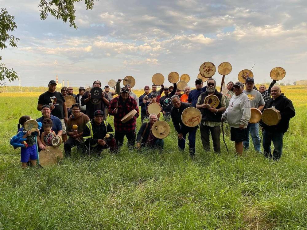 The 100 Men with 100 Drums Summer Gathering takes place this weekend at the Assiniboine Food Forest in Brandon. (Jason Gobeil/Facebook)
