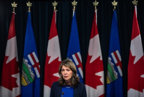Alberta Premier Danielle Smith speaks during a press conference in Edmonton, Tuesday, May 6, 2025. THE CANADIAN PRESS/Jason Franson