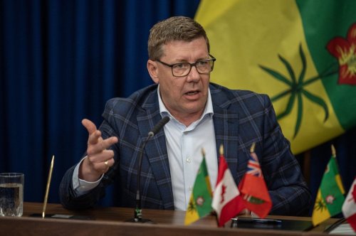 Premier of Saskatchewan Scott Moe, speaks during a media event to sign a memorandum of understanding with Premier of Ontario Doug Ford in Saskatoon on Sunday, June 1, 2025. THE CANADIAN PRESS/Liam Richards