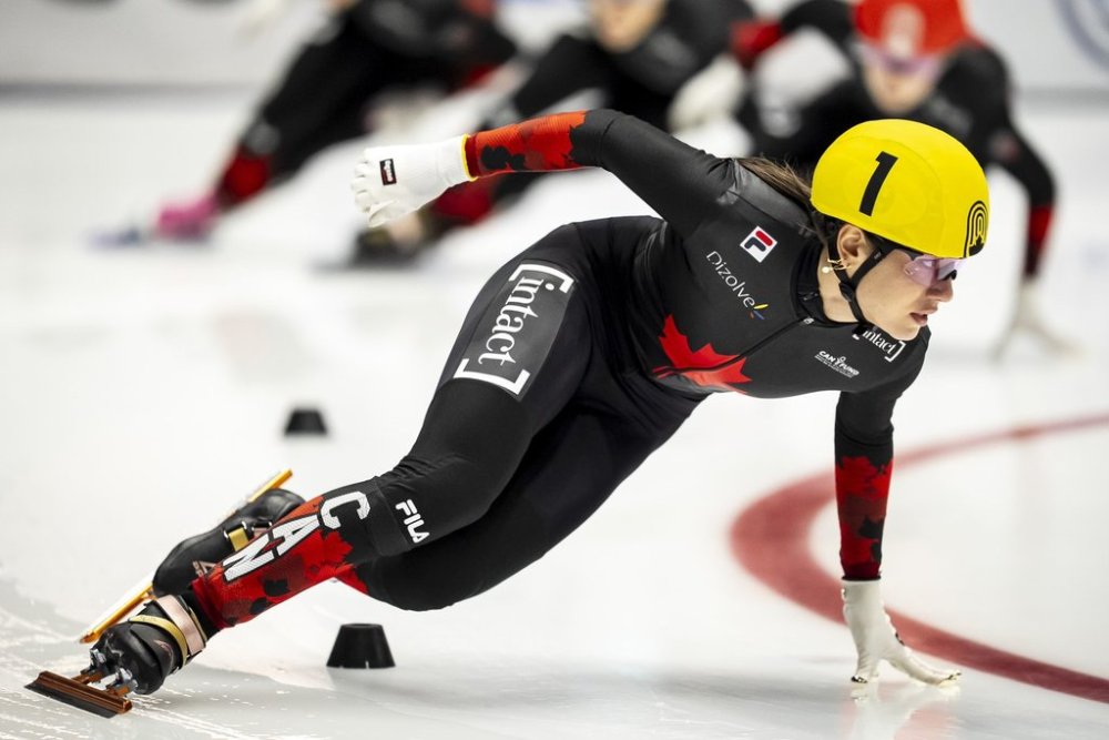 Courtney Sarault, of New Brunswick, competes in the 1000 metre Canadian Short Track Championships in Montreal on Saturday, August 30, 2025. THE CANADIAN PRESS/Christopher Katsarov