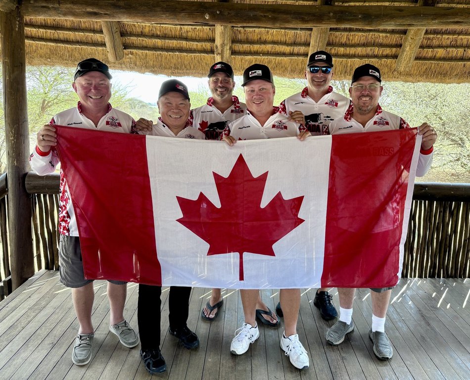 Canada's fishing team is seen in an undated handout photo in South Africa, where they are competing in the 2025 World Black Bass Championship fishing tournament. From left to right are Rick Kewell, Dave Chong, Adam Foster, Phil Curtis, Jason Hynes and Ben Stokdijk. THE CANADIAN PRESS/Handout — Dave Chong (Mandatory Credit)