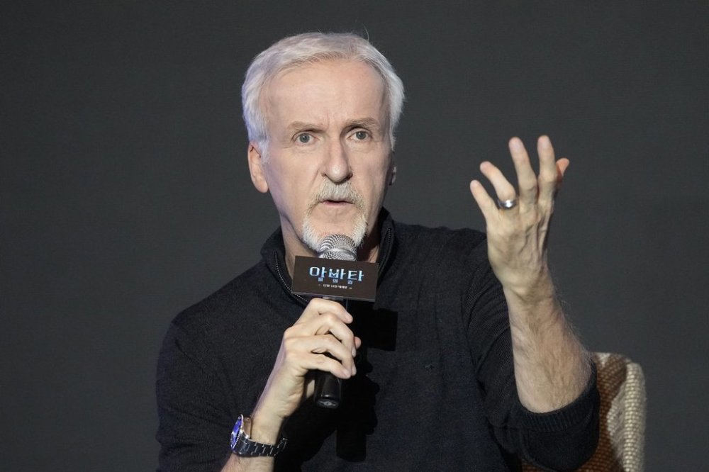 FILE - Director James Cameron speaks during the news conference to promote his latest movie