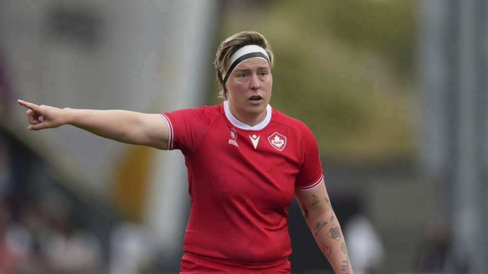 Tyson Beukeboom of Canada during the group B match at the 2025 Women's Rugby World Cup between Canada and Wales in Manchester, England, Saturday, Aug. 30, 2025. (AP Photo/Dave Shopland)