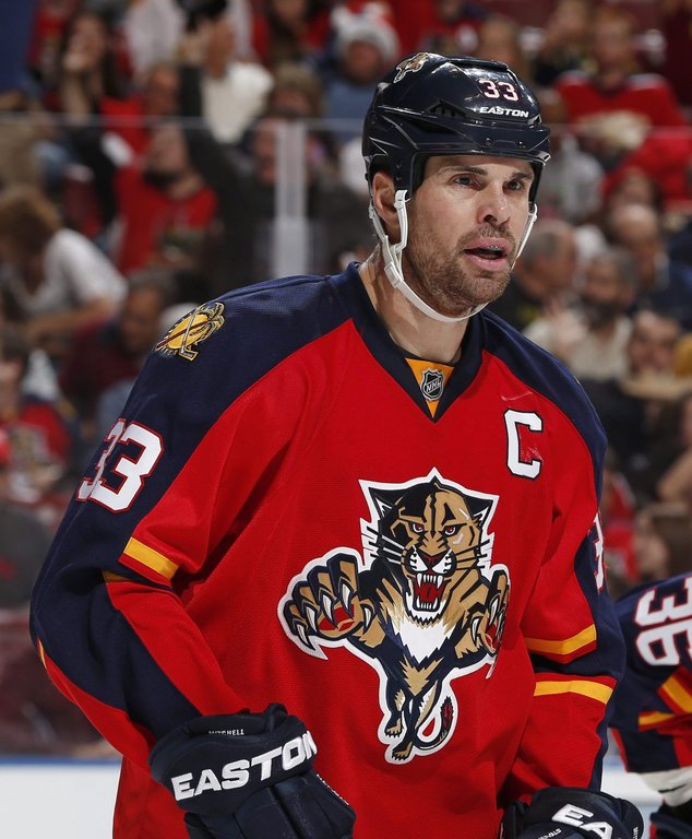 Then-Florida Panthers defenceman Willie Mitchell (33) prepares for a faceoff during second period NHL hockey action against the Ottawa Senators, in Sunrise, Fla., Dec. 22, 2015. THE CANADIAN PRESS/AP-Joel Auerbach