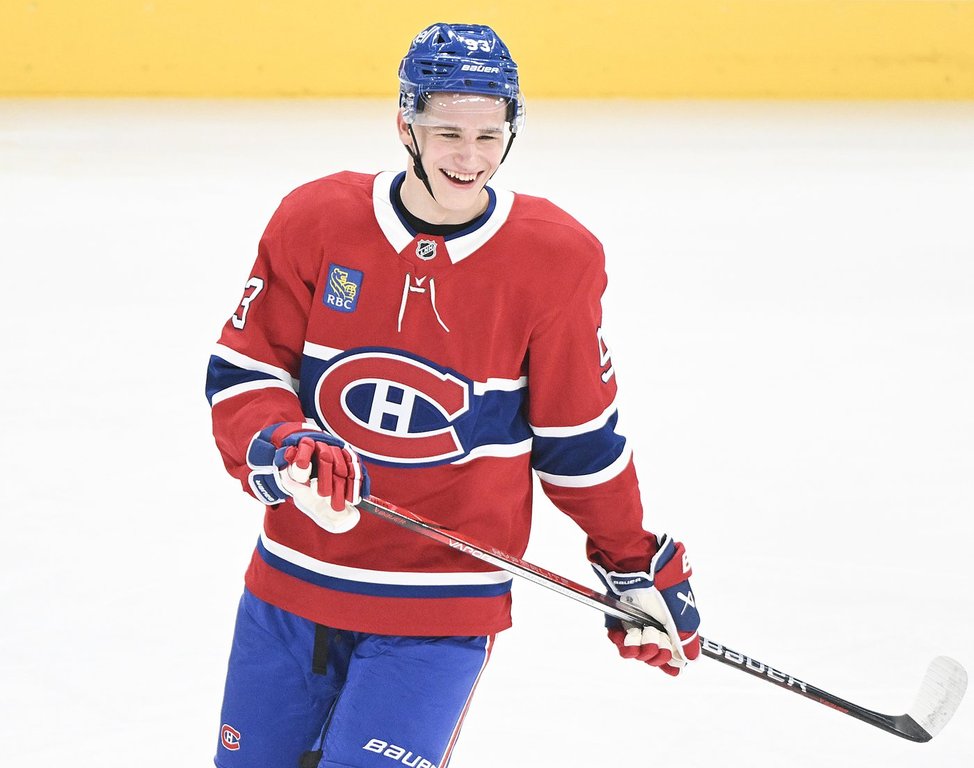 Montreal Canadiens' Ivan Demidov smiles as he skates prior to an NHL hockey game against the Chicago Blackhawks in Montreal, Monday, April 14, 2025. THE CANADIAN PRESS/Graham Hughes