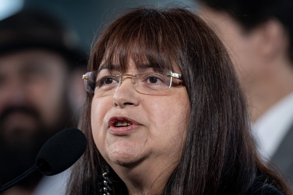 Chief Marilyn Slett speaks during a news conference in Vancouver, Tuesday, June 25, 2024. THE CANADIAN PRESS/Ethan Cairns