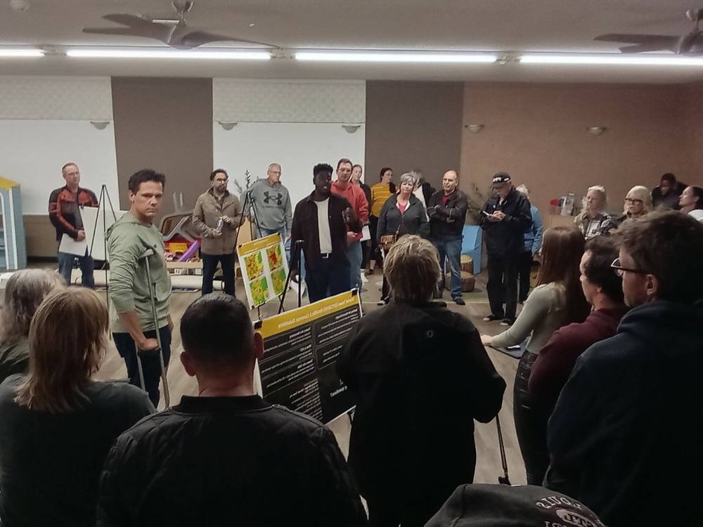 The Westridge Community Centre was crowded on Thursday night for a town hall session about a proposed cell tower at 1009 34th St. More than 70 people showed up to oppose the tower, said Chris Bird, who is leading a petition against the proposal. (Connor McDowell/The Brandon Sun)