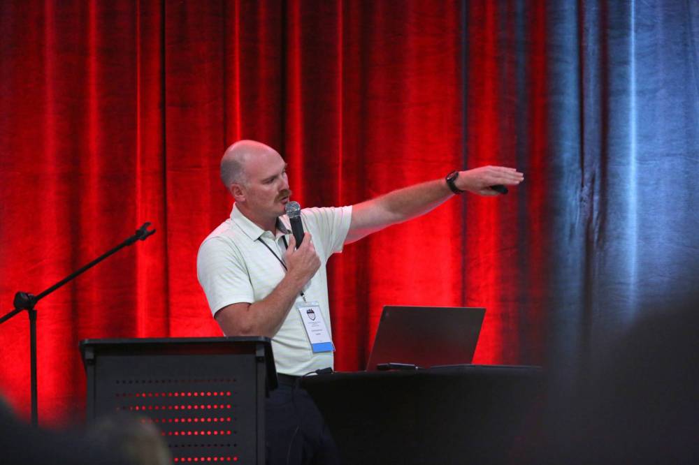 Grady Stephenson, who served with the Carberry North Cypress-Langford Fire Department for nearly two decades, shares the story of his journey at the Keystone Centre on Friday afternoon, providing insight in the wake of the tragic collision on June 15, 2023 at Highway 5 and the Trans-Canada Highway that ultimately claimed the lives of 17 people. (Matt Goerzen/The Brandon Sun)