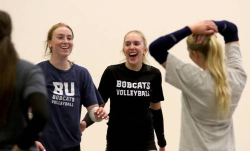 Carly Thomson, left, and Cassidy Hauta were named BU women’s volleyball captains for the 2025-26 Canada West season on Tuesday. (Thomas Friesen/The Brandon Sun)