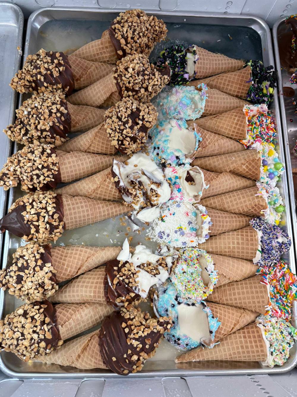 Dairy Delight, on St. Anne’s Road in Winnipeg, had to trash pre-made frozen treats as well as 10 tubs of 11.4 litres of melting hard ice cream and 50 pounds of meat in a freezer that had been off for hours because of a hydro outage. (Supplied)