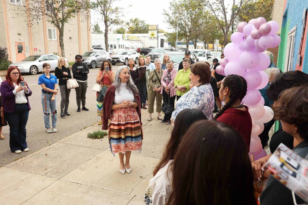 Provincial Families Minister Nahanni Fontaine speaks during the grand opening of the The Western Manitoba Women’s Centre’s new location on Rosser Avenue in Brandon on Thursday.
(Tim Smith/The Brandon Sun)