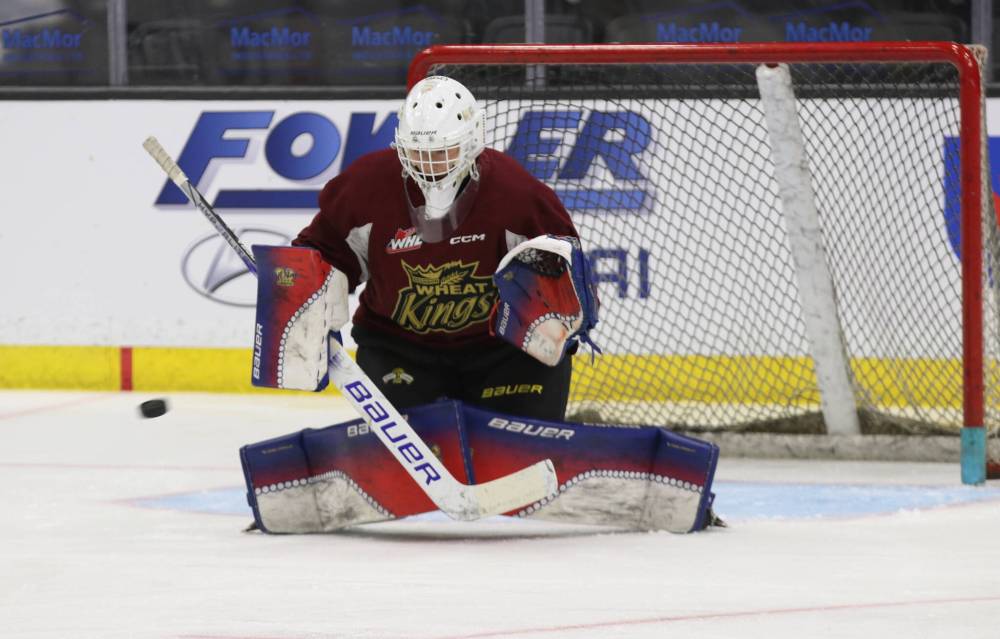 Brandon Wheat Kings goalie Hudson Perry makes a save at practice this week. He debuted in the Western Hockey League two seasons ago. (Perry Bergson/The Brandon Sun)
Sept. 25, 2025