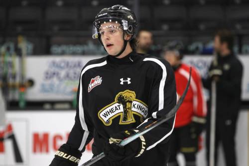 Brandon Wheat Kings defenceman Grayson Burzynski, who leads the team in points with five after two games, said the team has to make an effort to play better defensively. (Perry Bergson/The Brandon Sun)
                                Sept. 27, 2025