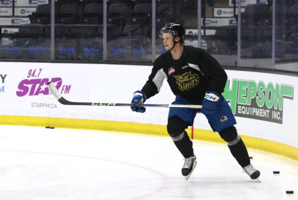 Briley Wood, shown skating with the Brandon Wheat Kings on Monday, is headed to camp with the American Hockey League’s Calgary Wranglers. (Perry Bergson/The Brandon Sun)
Sept. 22, 2025