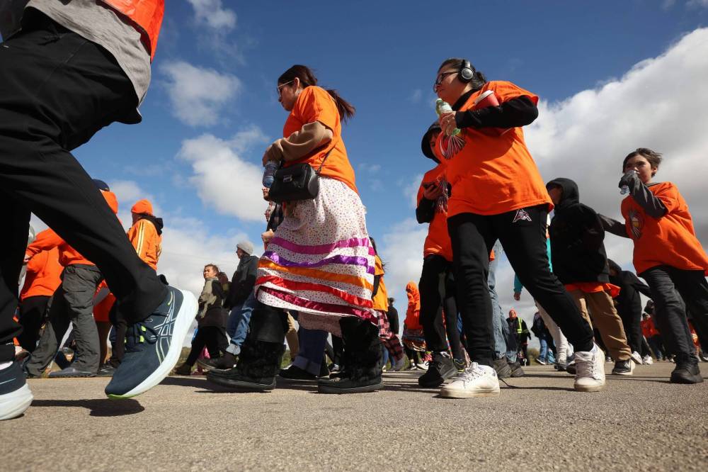 Participants make their way along Grand Valley Road to the former Brandon Residential School site during last year’s Truth and Reconciliation Week Orange Shirt Day Walk. This year’s Truth and Reconciliation Week begins Monday, with several events taking place around Brandon. (Tim Smith/The Brandon Sun)
